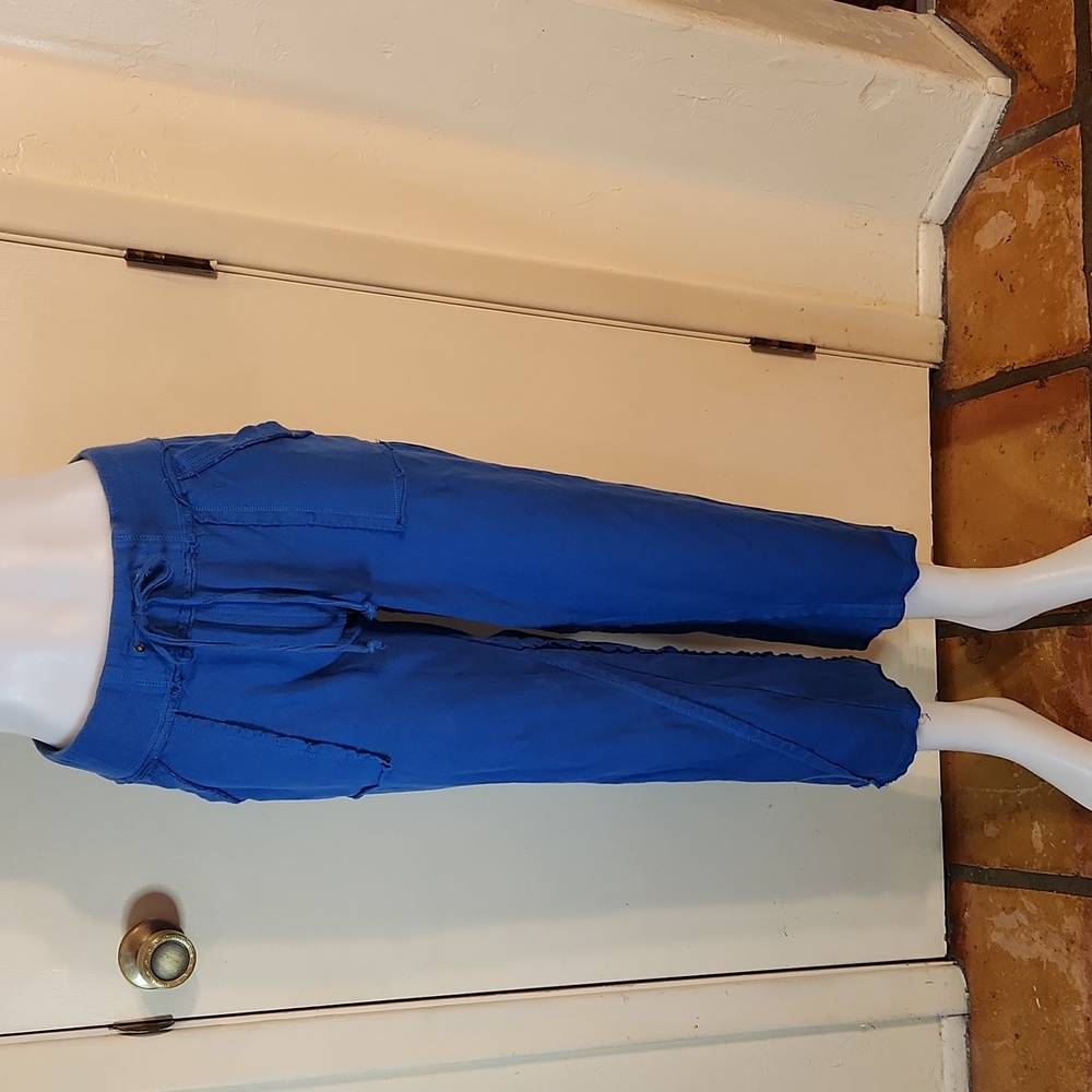 Vintage Mirika Women's Deconstructed Drawstring Capri Sweats Size M Blue